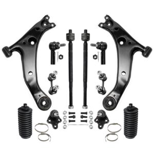 Detroit Axle - Front End 12pc Suspension Kit for Toyota Corolla Chevrolet Geo Prizm, 2 Lower Control Arms 2 Ball Joints 4 Inner & Outer Tie Rods 2 Boots 2 Sway Bars Replacement