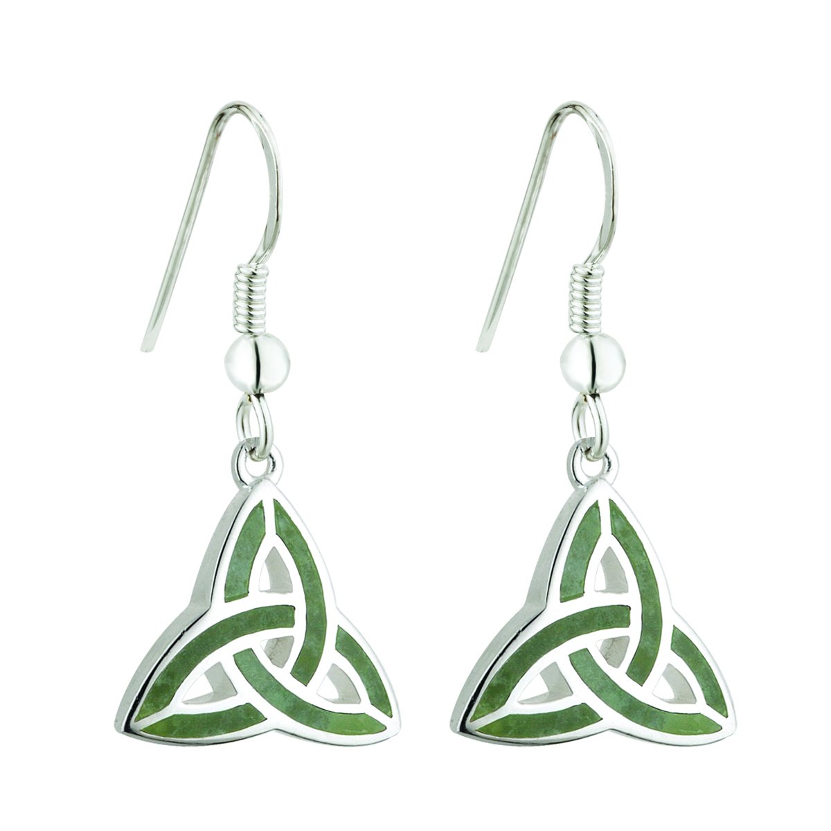 Biddy Murphy, Irish Trinity Knot Earrings for Women, 925 Sterling Silver, Connemara Marble Inlay, Elegant Celtic Jewelry Imported from Ireland's Finest Artisan Jewelers