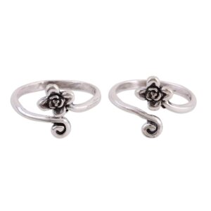 novica artisan handmade sterling silver toe rings flower motif pair no stone india floral [ 2 mm w] ' flower and swirl' pair