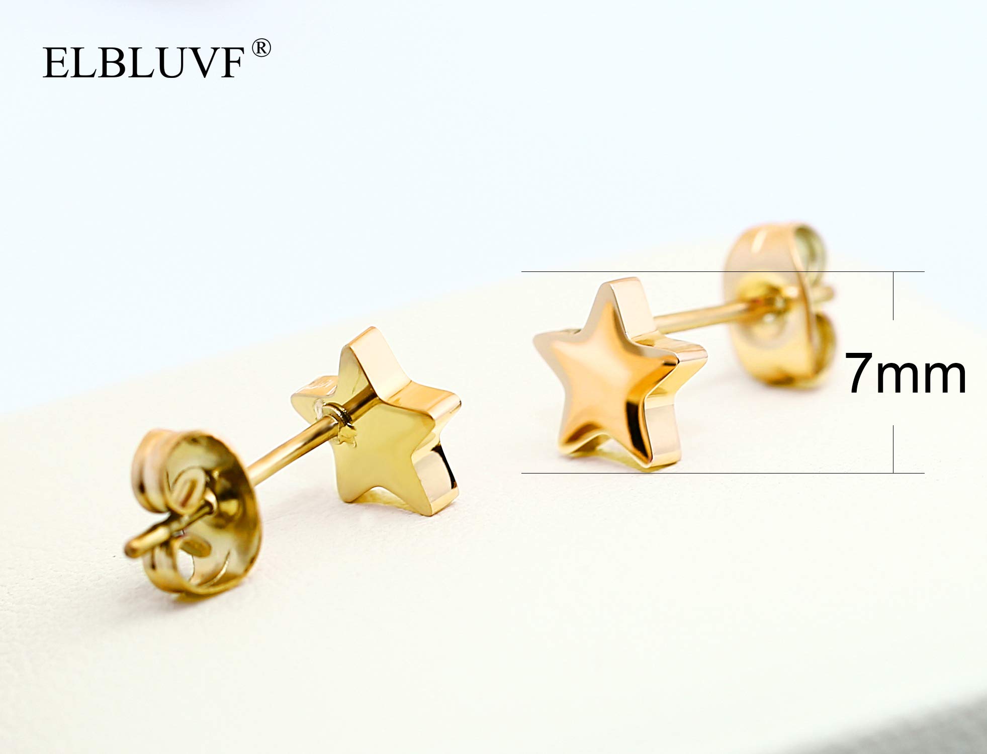 ELBLUVF Stainless Steel Women Crescent Moon and Star Lucky Stud Earrings Choose Colors (Gold star + star)