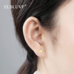 ELBLUVF Stainless Steel Women Crescent Moon and Star Lucky Stud Earrings Choose Colors (Gold star + star)