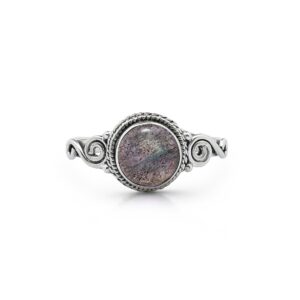 Koral Jewelry Labradorite Spiral Side Ring 925 Sterling Silver Vintage Gipsy Boho Chic US Size 5 6 7 8 9 (8)