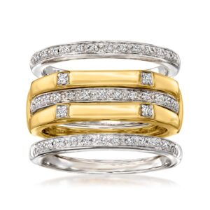 ross-simons 0.15 ct. t.w. diamond jewelry set: 4 stackable rings in sterling silver and 18kt gold over sterling. size 6