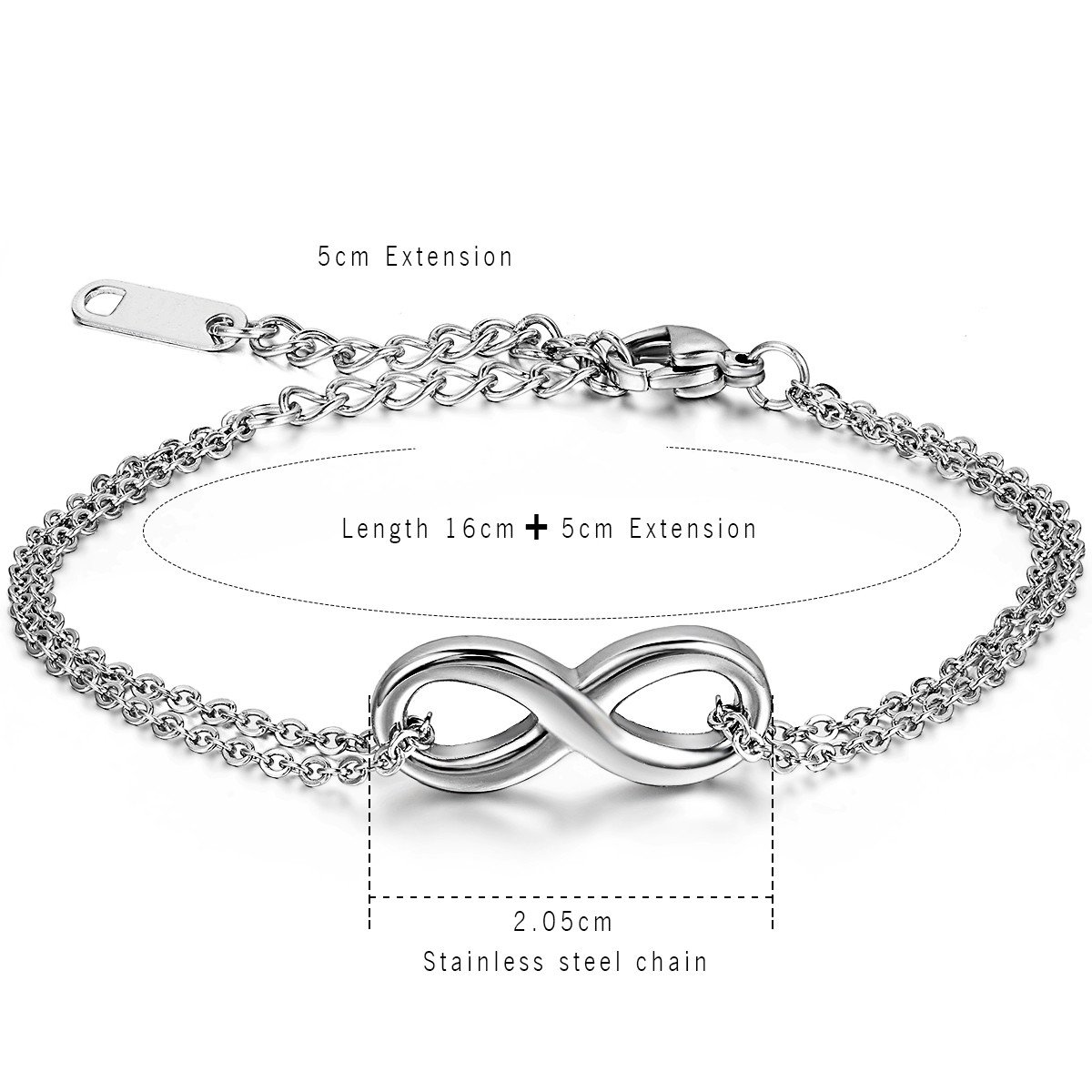 Aroncent 2pcs Link Bracelet for Couple Infinity Endless Love Symbol Charm Bracelet Adjustable Anklet Stainless Steel Bracelet for Boyfriend Girlfriend Couple Valentine's Day Gift