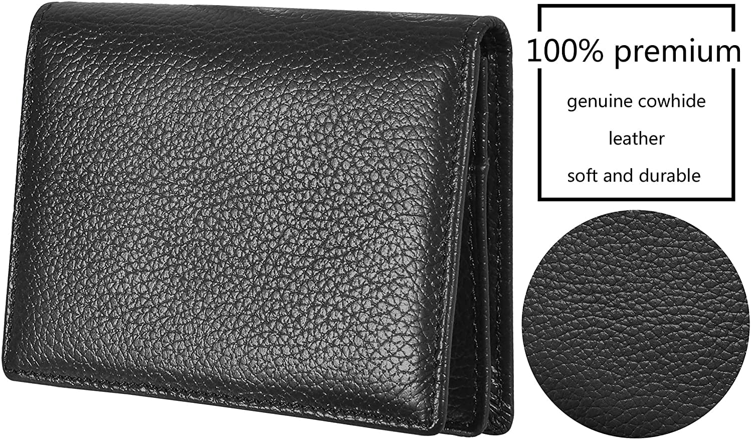 Outrip Genuine Leather Business Card Holder Name Card Case Credit Card Wallet with ID Window RFID Blocking (Black)