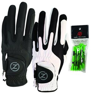 zero friction male men's compression-fit synthetic golf glove (2 pack), universal fit black/white, one size (gl00110)