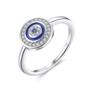 round blue evil eye band ring in sterling silver 925 cubic zirconia & enamel[size 6]