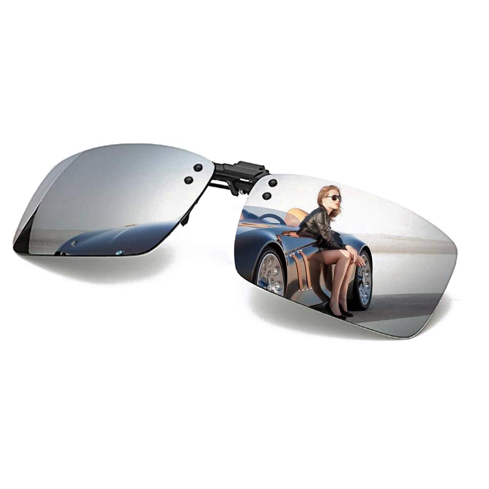 FRAZALA Polarized Clip-on Sunglasses with Flip Up Function Anti-Glare UV 400 Driving Glasses Clip-on for Prescription Glasses (Silver)