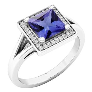 Dazzlingrock Collection 6 MM Princess Tanzanite & Round Diamond Ladies Engagement Ring in 14K White Gold, Size 6