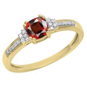 Dazzlingrock Collection 5 MM Cushion Garnet & Round Diamond Engagement Ring in 10K Yellow Gold, Size 8