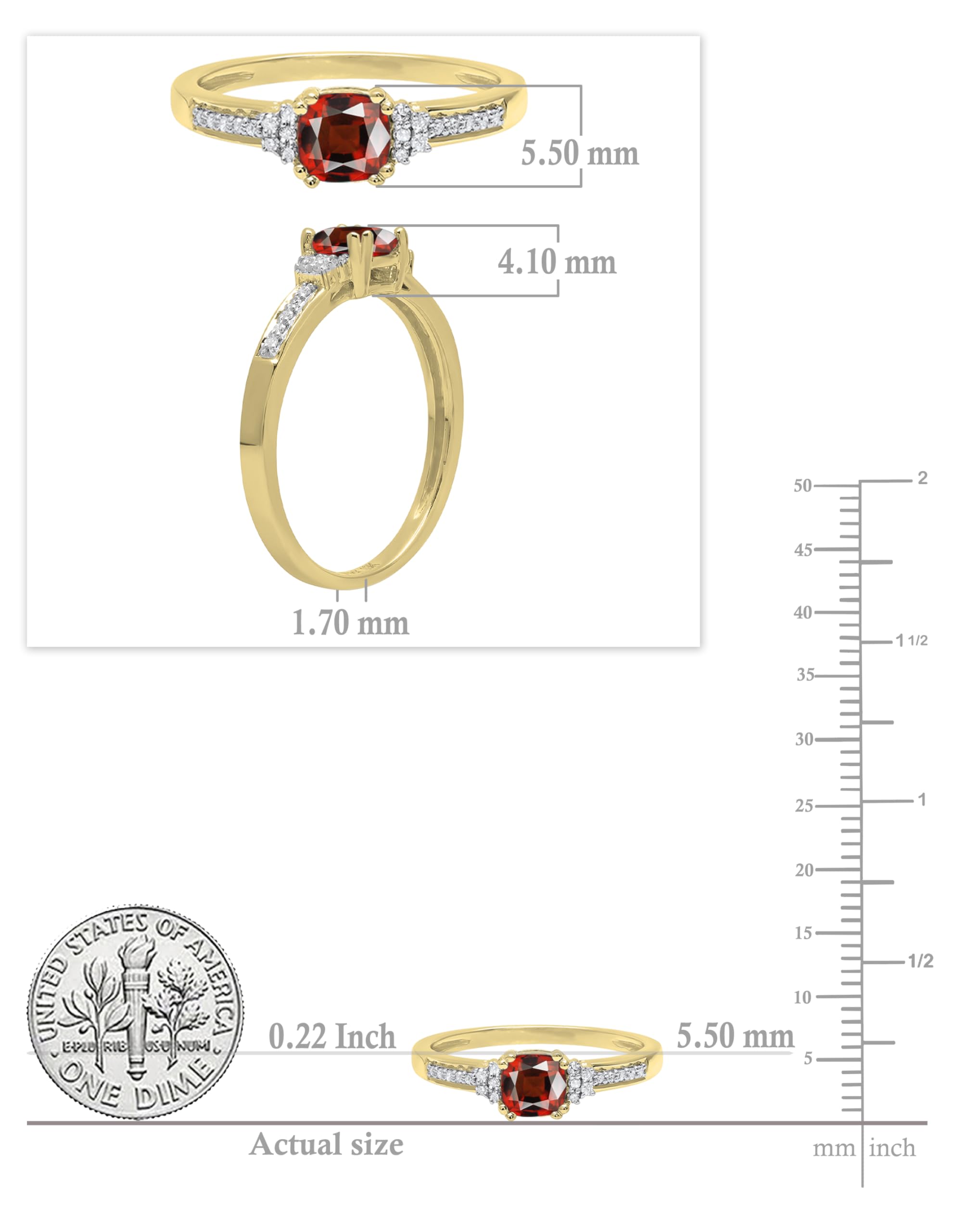 Dazzlingrock Collection 5 MM Cushion Garnet & Round Diamond Engagement Ring in 10K Yellow Gold, Size 8