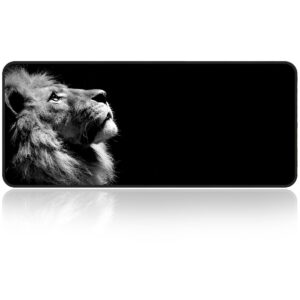 qisan large gaming mouse pad extended size mousepad for computer desktop pc laptop 31.5"x11.8"x0.15" keyboard pad desk pad with anti-slip rubber base large desk mat for keyboard and mouse-lonely-lion