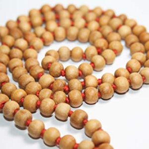 IS4A 8MM TULSI HOLY BASIL PRAYER BEADS JAPA MALA NECKLACE HAND KNOTTED. KARMA 108+1=109 BEADS. BLESSED & ENERGIZED HINDU TIBETAN BUDDHIST SUBHA ROSARY RED TESSEL