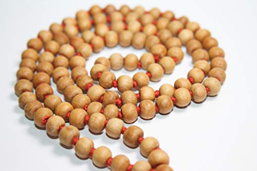 IS4A 8MM TULSI HOLY BASIL PRAYER BEADS JAPA MALA NECKLACE HAND KNOTTED. KARMA 108+1=109 BEADS. BLESSED & ENERGIZED HINDU TIBETAN BUDDHIST SUBHA ROSARY RED TESSEL