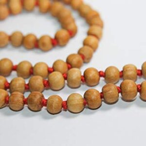 IS4A 8MM TULSI HOLY BASIL PRAYER BEADS JAPA MALA NECKLACE HAND KNOTTED. KARMA 108+1=109 BEADS. BLESSED & ENERGIZED HINDU TIBETAN BUDDHIST SUBHA ROSARY RED TESSEL