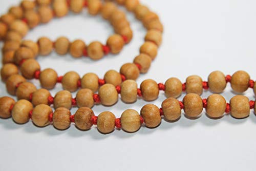 IS4A 8MM TULSI HOLY BASIL PRAYER BEADS JAPA MALA NECKLACE HAND KNOTTED. KARMA 108+1=109 BEADS. BLESSED & ENERGIZED HINDU TIBETAN BUDDHIST SUBHA ROSARY RED TESSEL