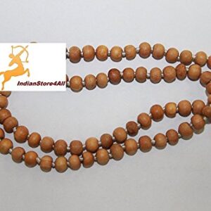 IS4A 8MM TULSI HOLY BASIL PRAYER BEADS JAPA MALA NECKLACE HAND KNOTTED. KARMA 108+1=109 BEADS. BLESSED & ENERGIZED HINDU TIBETAN BUDDHIST SUBHA ROSARY RED TESSEL