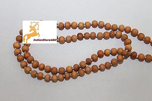 IS4A 8MM TULSI HOLY BASIL PRAYER BEADS JAPA MALA NECKLACE HAND KNOTTED. KARMA 108+1=109 BEADS. BLESSED & ENERGIZED HINDU TIBETAN BUDDHIST SUBHA ROSARY RED TESSEL