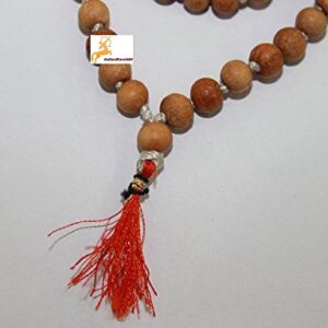 IS4A 8MM TULSI HOLY BASIL PRAYER BEADS JAPA MALA NECKLACE HAND KNOTTED. KARMA 108+1=109 BEADS. BLESSED & ENERGIZED HINDU TIBETAN BUDDHIST SUBHA ROSARY RED TESSEL