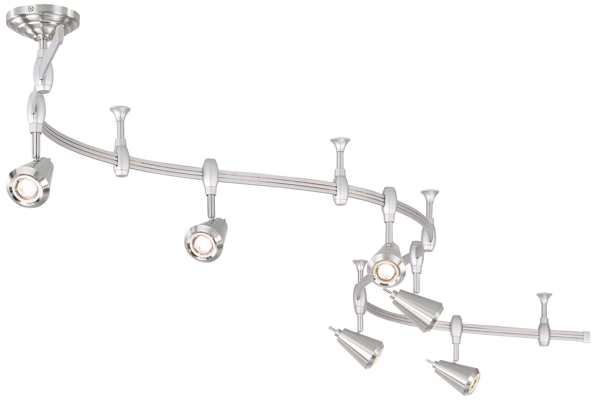 Pro Track Track Light Fixture - 6 Head Light, Brushed Nickel, Adjustable Monorail Modern LED Track Light for Ceilings, Kitchen Islands, Bedrooms, Foyers, and Living Rooms - 108" Wide, 9 1/4" High