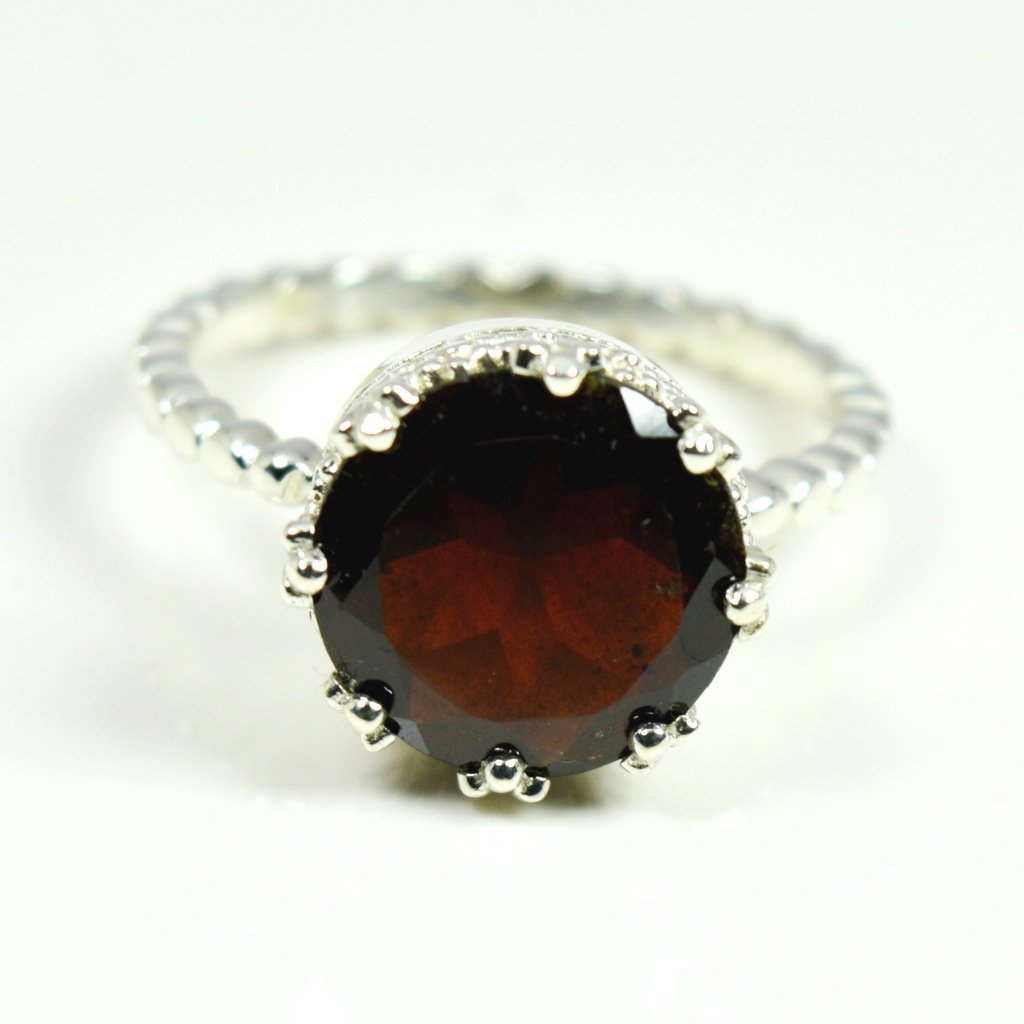 55Carat Genuine Red Garnet Ring Sterling Silver Round Shape Healing January Birthstone for Men & Women