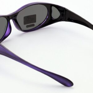 V.W.E. Womens Polarized Fit Over Glasses Sunglasses Rhinestone Rectangular Frame Temple Heart 60mm (Purple)