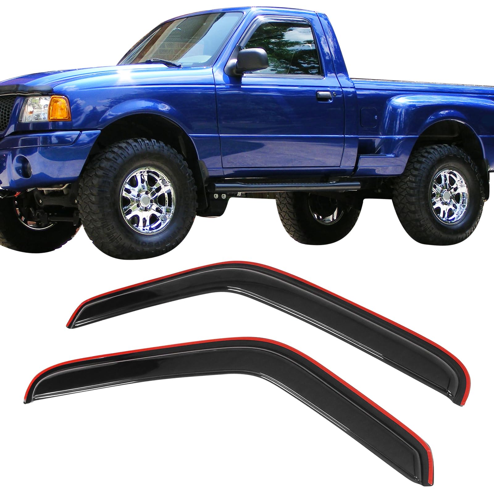 Window Visor Compatible with 1993-2011 Ford Ranger Mazda, in Channel Style Dark Smoke Tint Acrylic Shade Rain Sun Guard Wind Vent Air Deflector by IKON MOTORSPORTS, 1994 1995 1996 1997 1998 1999