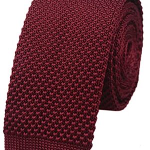 Kihatwin Men's Wine Red Eco-friendly Self Ties Extra Long Knitted Necktie Solid 58 Inches