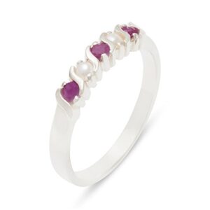 letsbuygold solid 925 sterling silver real genuine ruby & cultured pearl womens eternity band ring - 4 - size 4