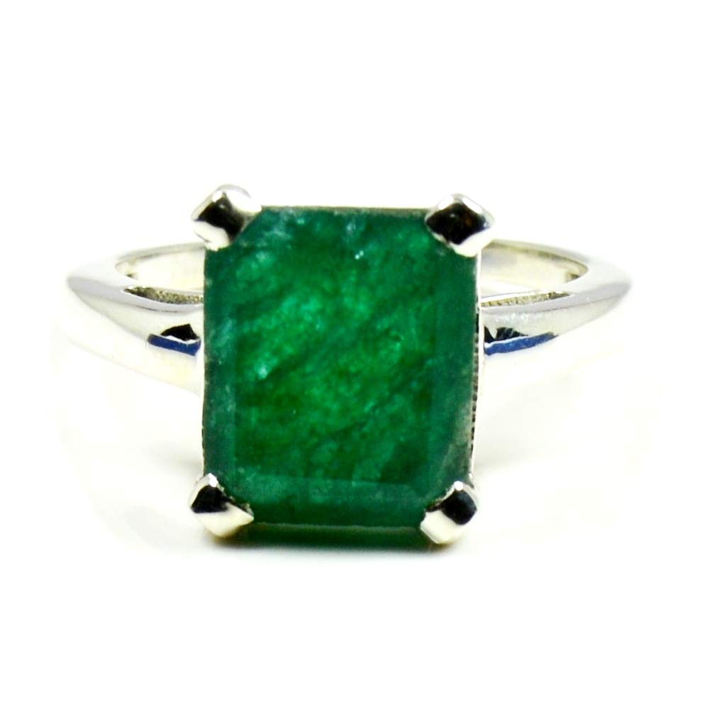 55Carat-Brand Genuine Indian Emerald Silver Ring For Women Emerald Cut Healing Handmade Size 5,6,7,8,9,10,11,12