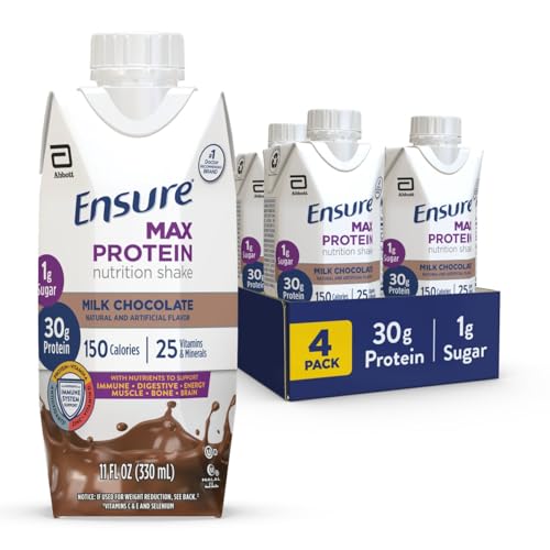 Ensure Max Protein Milk Chocolate Nutrition Shake | 30g Protein, 1g Sugar, 4g Fiber Blend | 4 Pack