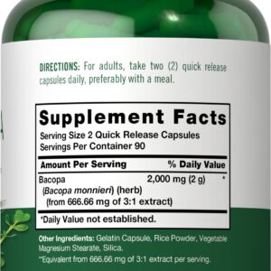 Carlyle Bacopa Monnieri Capsules | 180 Capsules | Gluten Free Supplement