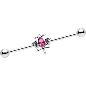 body candy steel pink drop lotus flower helix earring industrial barbell piercing 14 gauge 38mm