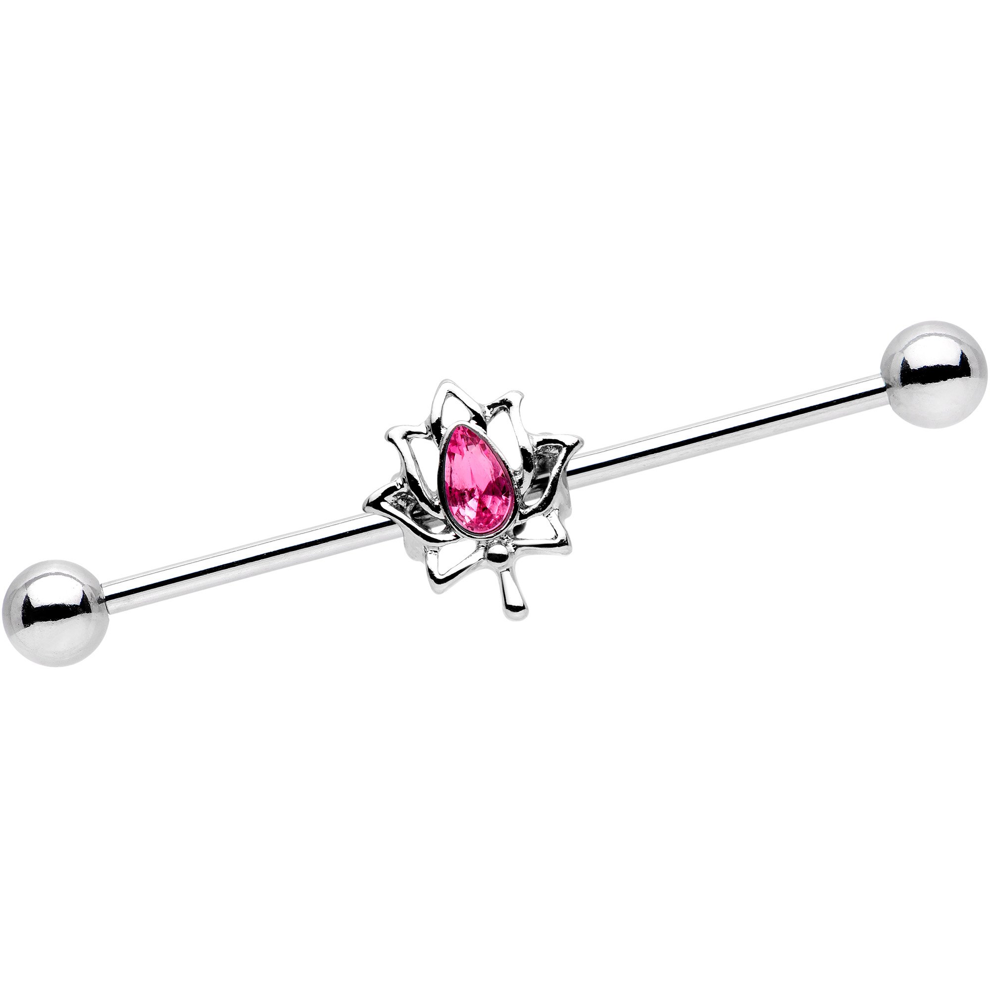 Body Candy Steel Pink Drop Lotus Flower Helix Earring Industrial Barbell Piercing 14 Gauge 38mm