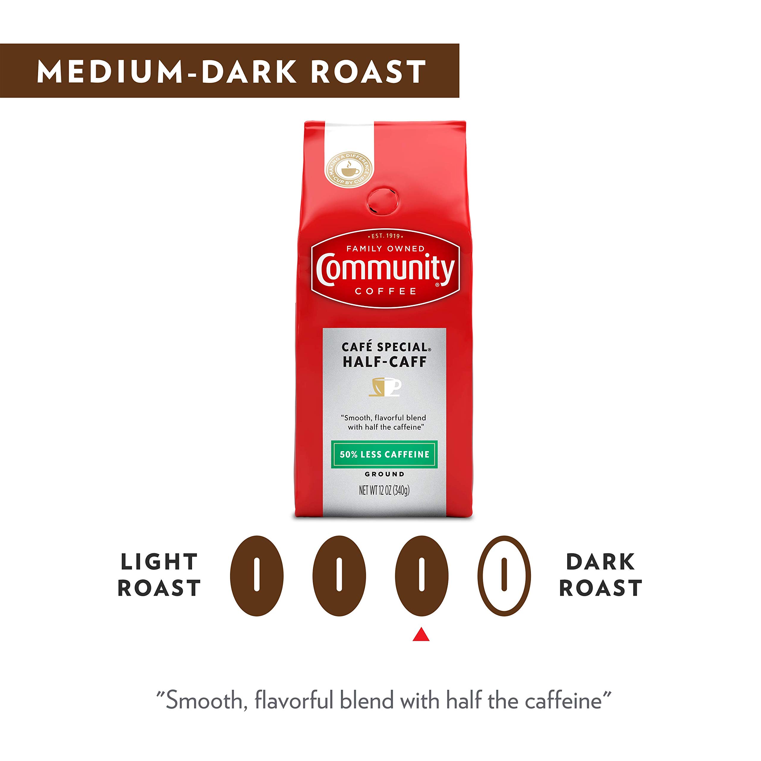 Community Coffee Café Special Half-Caff Ground Coffee, Medium Dark Roast, 32 Ounce Bag (Pack of 4)