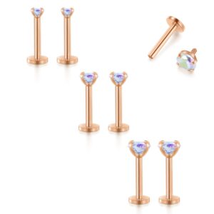 FECTAS 16G Cartilage Earring Stud Forward Helix Earrings Internal Threaded Labret Lip Medusa Piercing Ring Rose Gold 2 Pairs