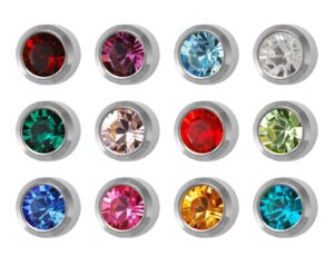 12 pairs studex birthstones mini 2mm stainless steel bezel setting ear piercing stud earrings