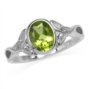 Silvershake 1.44ct. 8X6mm Natural Oval Shape Peridot 925 Sterling Silver Triquetra Celtic Knot Ring Size 9