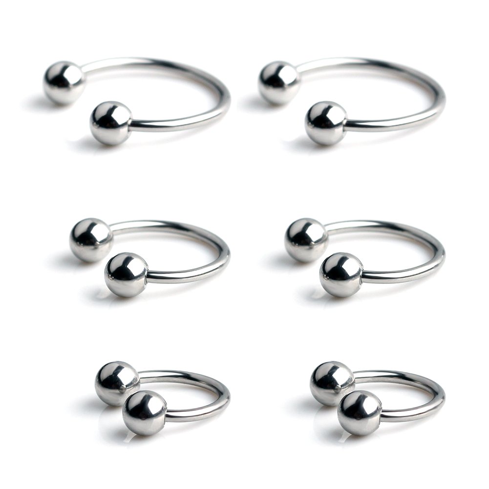 Ruifan 316L Surgical Steel CBR Horseshoe Circular Rings Nose Eyebrow Tragus Lip Ear Hoop Ring Piercing 20G 6mm/8mm/10mm 6PCS - Steel