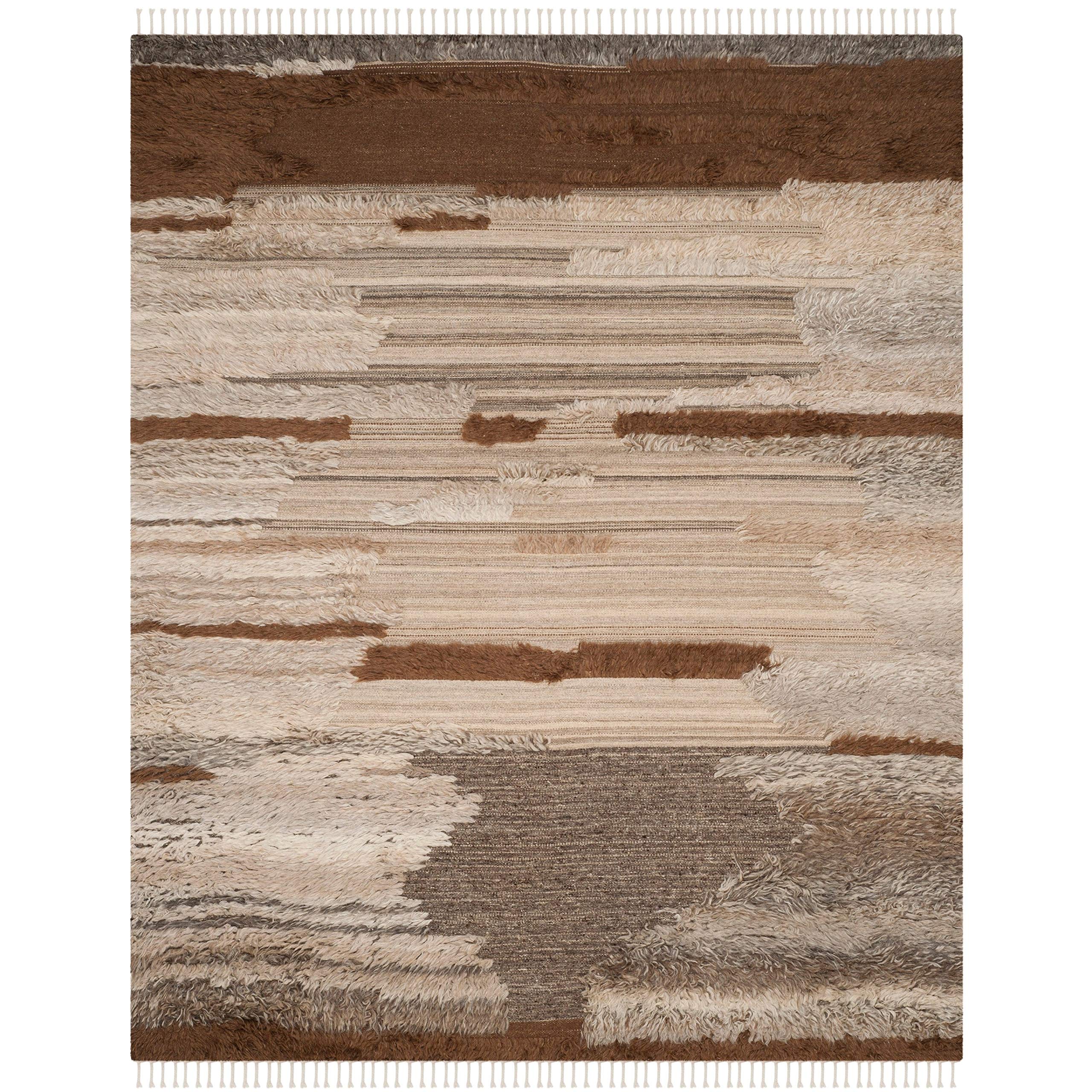 SAFAVIEH Kenya Collection Area Rug - 5' x 8', Grey & Brown, Hand-Knotted Tribal Tassel Wool, Ideal for High Traffic Areas in Living Room, Bedroom (KNY225A)