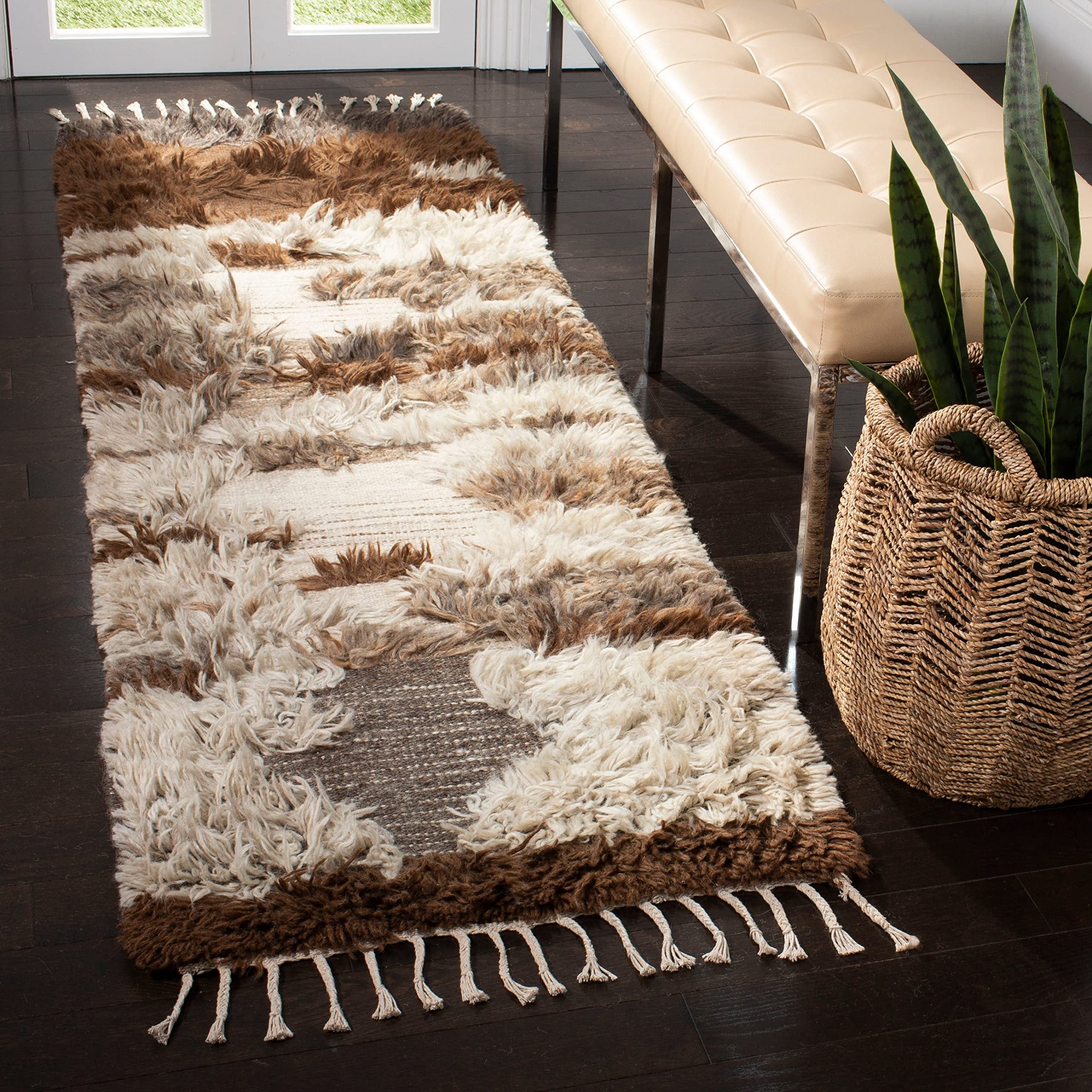 SAFAVIEH Kenya Collection Area Rug - 5' x 8', Grey & Brown, Hand-Knotted Tribal Tassel Wool, Ideal for High Traffic Areas in Living Room, Bedroom (KNY225A)