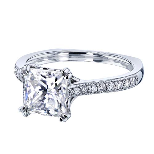 Kobelli Princess Moissanite Square Shank Trellis Engagement Ring 2 1/10 CTW 14k White Gold (GH/VS, GH/I), 5