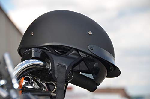 Vega Helmets Warrior Motorcycle Half Helmet with Sunshield for Men & Women, Adjustable Size Dial DOT Half Face Skull Cap for Bike Cruiser Chopper Moped Scooter ATV (Large, Matte Black)