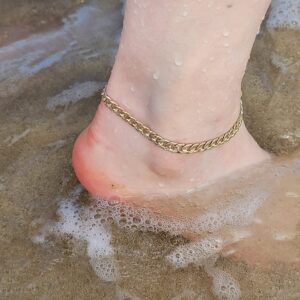 Fashion 21 Anklet for Women Electro Gold Plated Ankle Bracelet - Made in Korea (6mm 10" Concave Cuban Anklet)