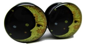 pierced republic moon & stars ear plugs - acrylic - screw-on - new *pair* - 8 sizes (00 gauge (10mm))