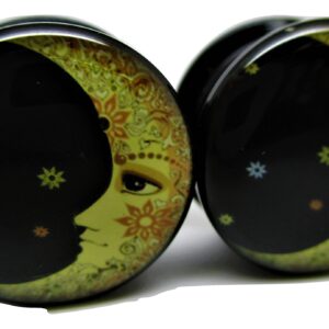 Pierced Republic Moon & Stars Ear Plugs - Acrylic - Screw-On - New *Pair* - 8 Sizes (00 Gauge (10mm))