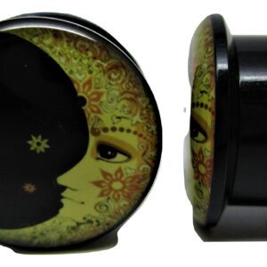 Pierced Republic Moon & Stars Ear Plugs - Acrylic - Screw-On - New *Pair* - 8 Sizes (00 Gauge (10mm))