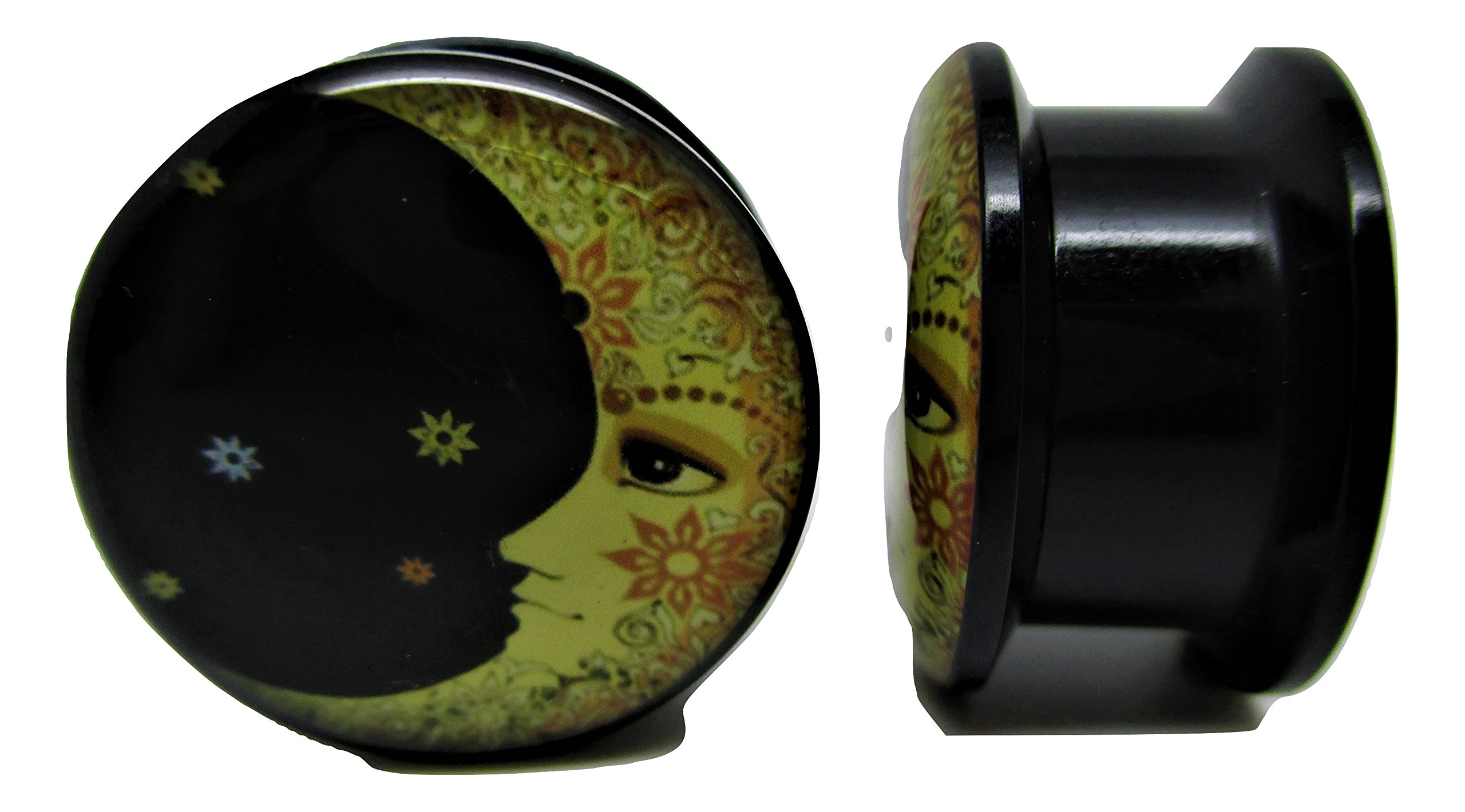 Pierced Republic Moon & Stars Ear Plugs - Acrylic - Screw-On - New *Pair* - 8 Sizes (00 Gauge (10mm))