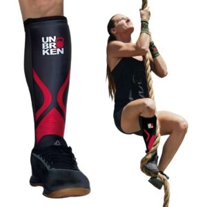 unbrokenshop cross fit shin guard calf compression sleeve 7mm, weightlifting, deadlift, rope climb, box jumps for men women, single (red) [l/xl]