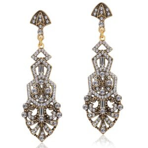 Coucoland 1920s Flapper Earrings Roaring 20s Great Gatsby Rhinestone Earrings (Stly2-Gold)